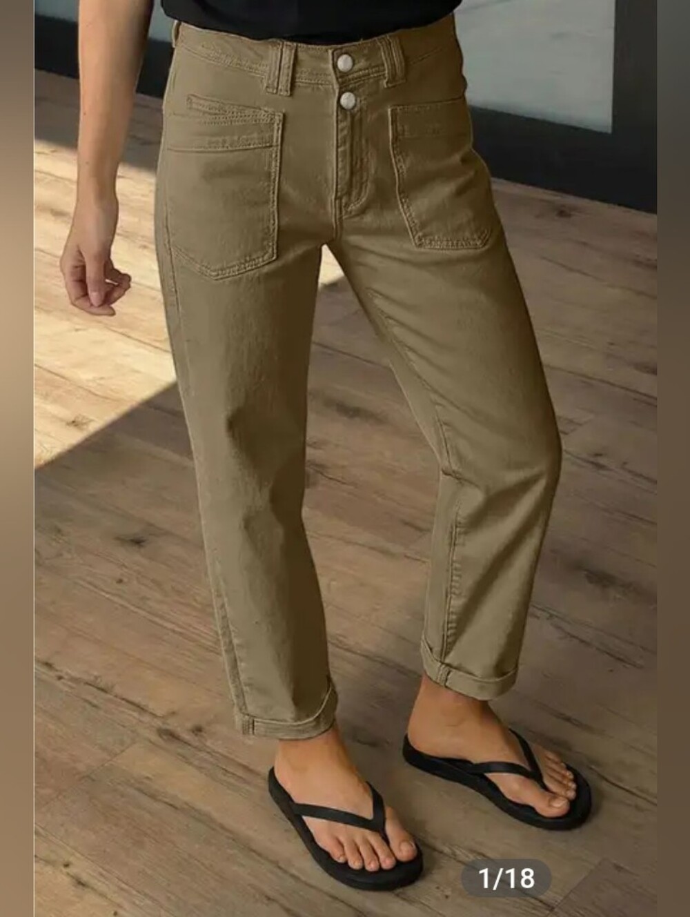 Flamingals Solid Patch Pocket Dual Button High Rise Straight Leg Crop Pants NWT